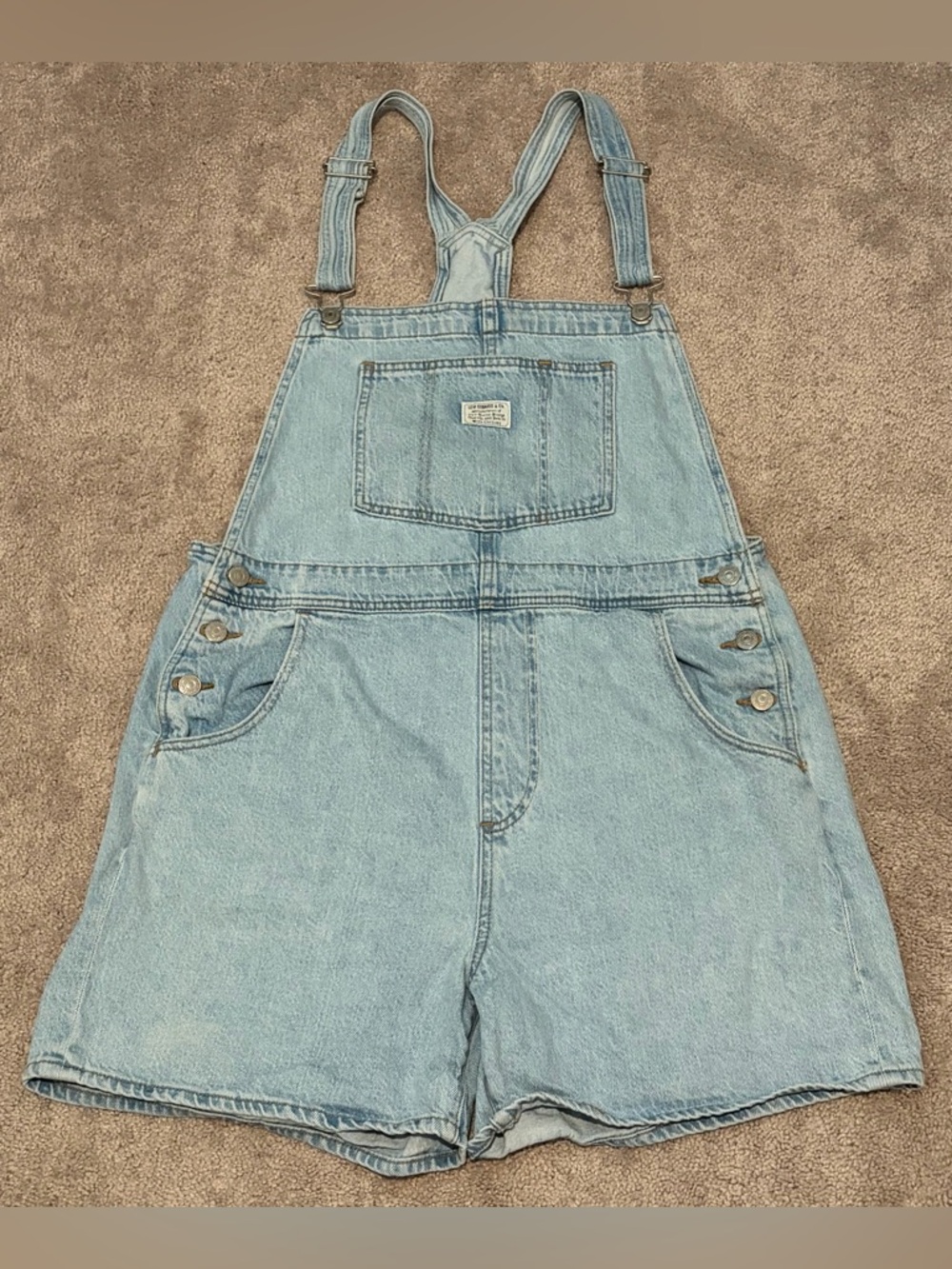 Levi Strauss Denim Overalls Shorts Women’s Large Modern Big E Two Horse Brand